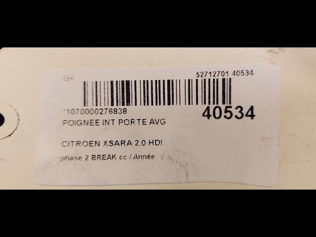 Poignee int porte avg Citroën XSARA Break (N2) 2.0 hdi 90 (1999-2005)