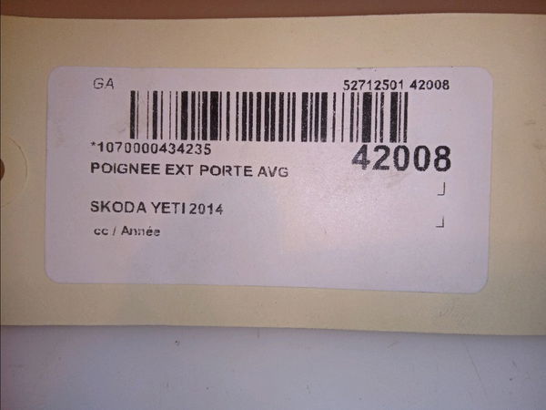 Poignee ext porte avg Skoda YETI (5L) 2.0 tdi (2011-2017)