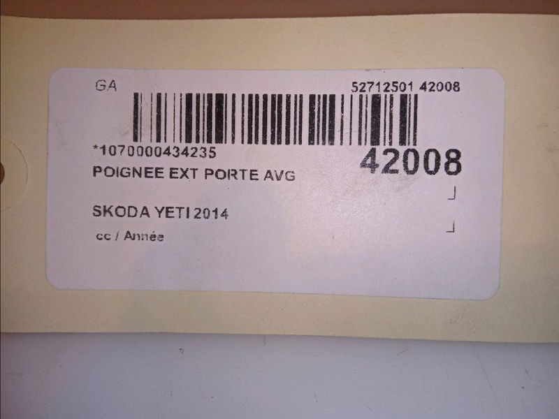 Poignee ext porte avg Skoda YETI (5L) 2.0 tdi (2011-2017)
