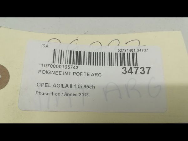 Poignee int porte arg Opel AGILA (B) (H08) 1.0 (f68) (2008-2011)