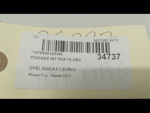 Poignee int porte arg Opel AGILA (B) (H08) 1.0 (f68) (2008-2011)