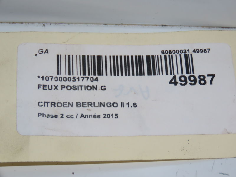 Feux position g Citroën BERLINGO MULTISPACE (B9) 1.6 hdi 115 (2010)
