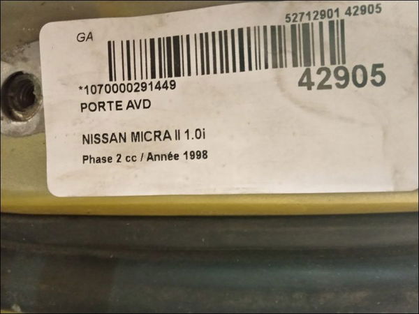 Porte avant droite Nissan MICRA II (K11) 1.0 i 16v (1992-2000)
