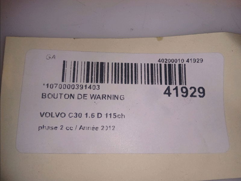 Bouton de warning Volvo C30 (533) D2 (2010-2012)