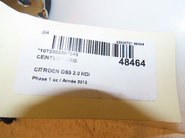 Ceinture arrière gauche Citroën DS5 2.0 hdi 200 hybrid4 traction intégrale (2011-2015)