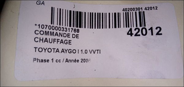 Commande de chauffage Toyota AYGO (_B1_) 1.0 (kgb10_) (2005-2014) 5 portes
