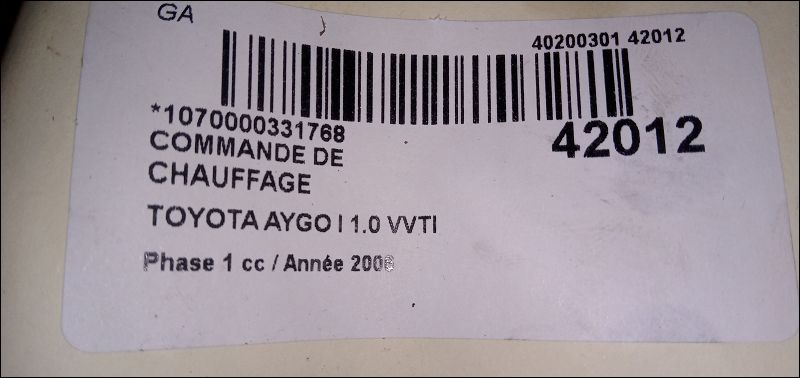 Commande de chauffage Toyota AYGO (_B1_) 1.0 (kgb10_) (2005-2014) 5 portes