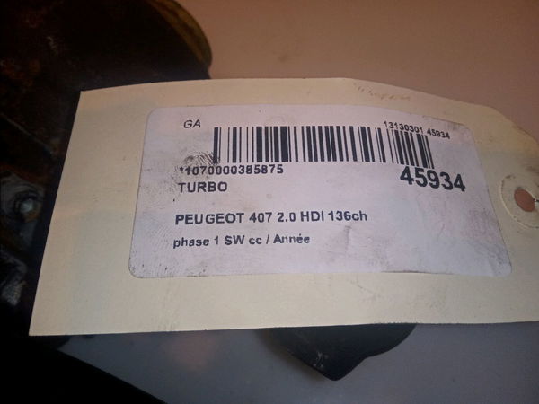 Turbo Peugeot 407 SW (6E_) 2.0 hdi 135 (2004-2010)