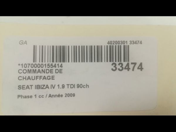 Commande de chauffage Seat IBIZA IV SC (6J1, 6P5) 1.9 tdi (2008-2010)