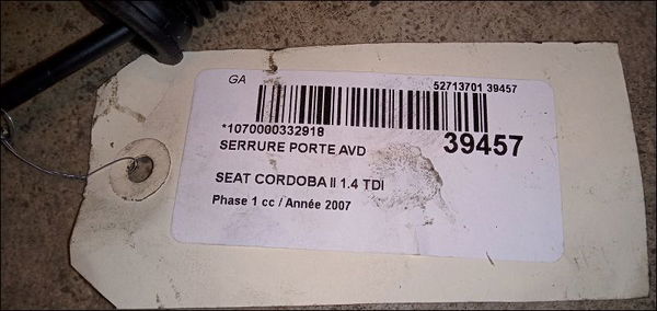 Serrure porte avd Seat CORDOBA (6L2) 1.4 tdi (2002-2005)