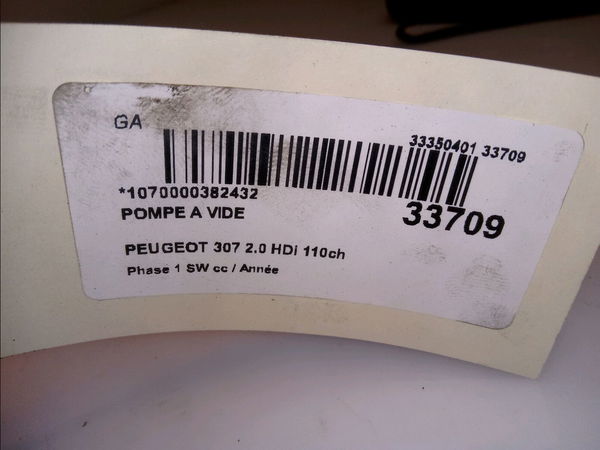 Pompe a vide Peugeot 307 Break (3E) 2.0 hdi 110 (2002-2009) 5 portes