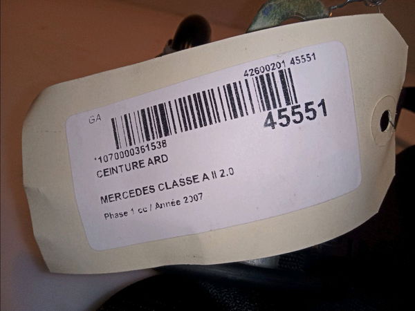 Ceinture arrière droite Mercedes-benz CLASSE A (W169) A 180 cdi (169.007, 169.307) (2004-2012) 5 portes