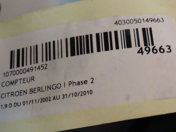 Compteur Citroën BERLINGO - BERLINGO FIRST Camionnette-Monospace (M_) 1.9 d 70 (mbwjz, mcwjz) (1999-2011)