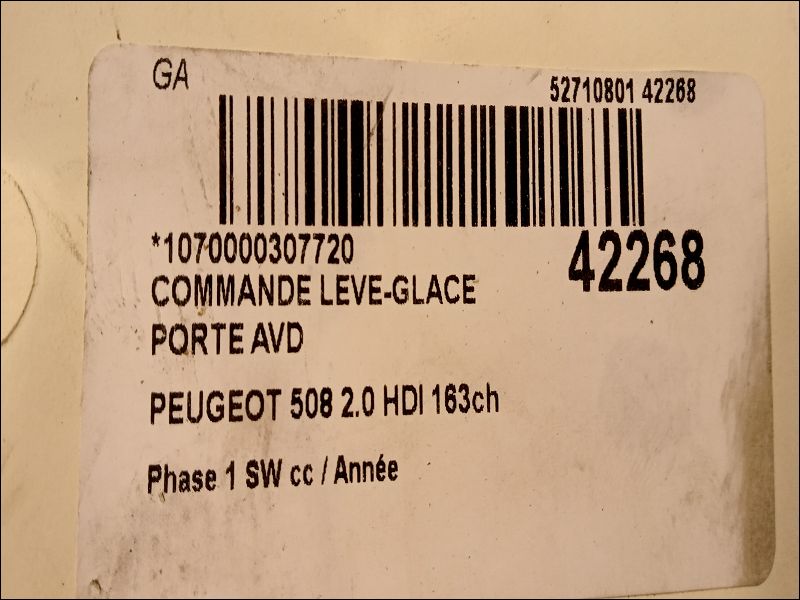Commande lève-glace porte avant droite Peugeot 508 SW I (8E_) 2.0 hdi (2010-2018)