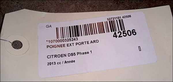 Poignee ext porte ard Citroën DS5 2.0 hdi 165 hybrid4 4x4 (2011-2015) 5 portes
