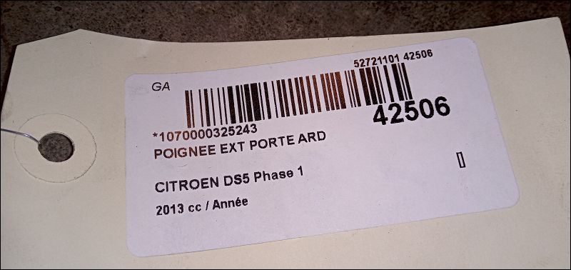 Poignee ext porte ard Citroën DS5 2.0 hdi 165 hybrid4 4x4 (2011-2015) 5 portes