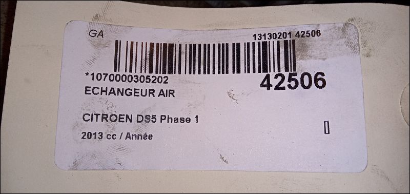 Echangeur air Citroën DS5 2.0 hdi 165 hybrid4 4x4 (2011-2015) 5 portes