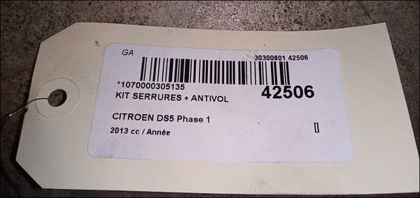 Kit serrures  antivol Citroën DS5 2.0 hdi 165 hybrid4 4x4 (2011-2015) 5 portes