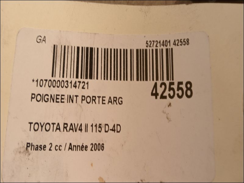 Poignee int porte arg Toyota RAV 4 II (_A2_) 2.0 d 4wd (cla20_, cla21_) (2001-2005)