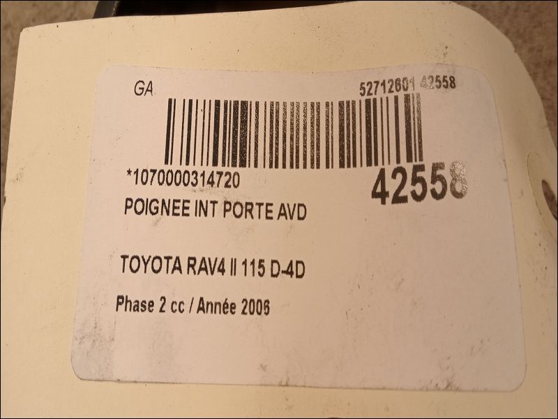 Poignee int porte avd Toyota RAV 4 II (_A2_) 2.0 d 4wd (cla20_, cla21_) (2001-2005)