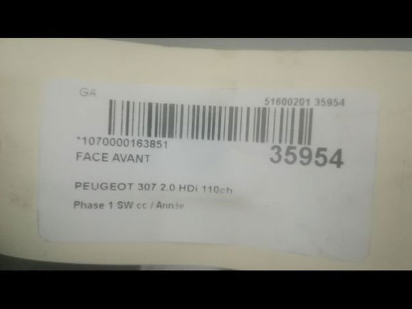 Face avant Peugeot 307 Break (3E) 2.0 hdi 110 (2002-2009) 5 portes