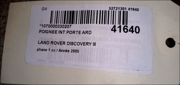 Poignee int porte ard Land rover DISCOVERY III (L319) 2.7 td 4x4 (2004-2009)