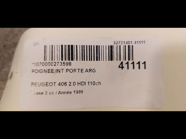 Poignee int porte arg Peugeot 406 (8B) 2.0 hdi 110 (1998-2001) 4 portes