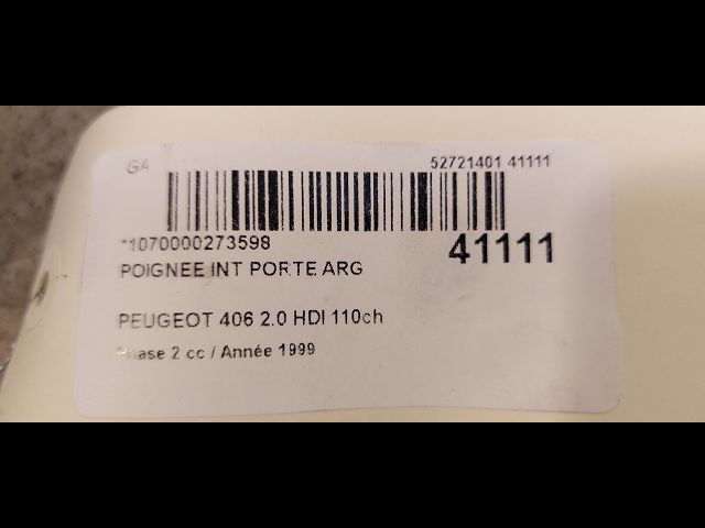 Poignee int porte arg Peugeot 406 (8B) 2.0 hdi 110 (1998-2001) 4 portes