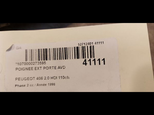 Poignee ext porte avd Peugeot 406 (8B) 2.0 hdi 110 (1998-2001) 4 portes