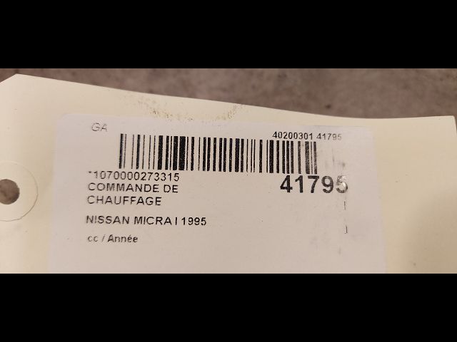Commande de chauffage Nissan MICRA II (K11) 1.0 i 16v (1992-2000)