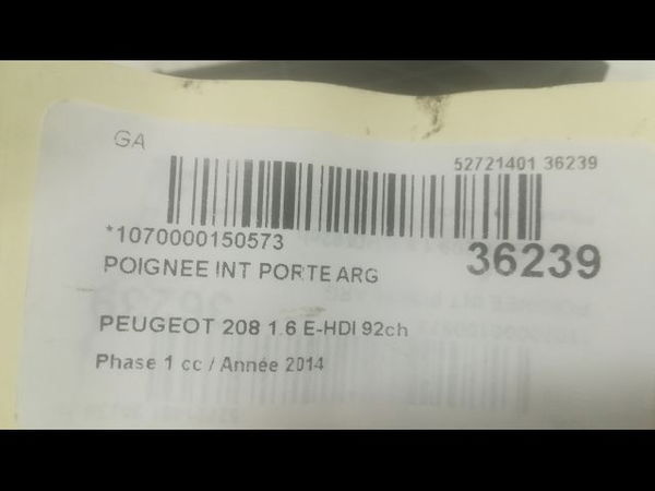 Poignee int porte arg Peugeot 208 I (CA_, CC_) 1.6 hdi (2012) 5 portes