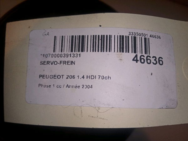 Servo-frein Peugeot 206 3-5 portes (2A-C) 1.4 hdi eco 70 (2001-2009) 5 portes