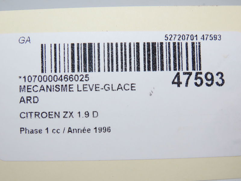 Mecanisme leve-glace arrière droit Citroën ZX (N2) 1.9 d (1993-1997)