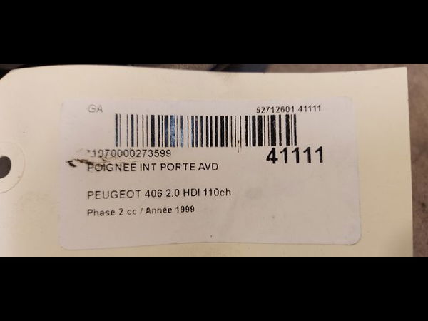 Poignee int porte avd Peugeot 406 (8B) 2.0 hdi 110 (1998-2001) 4 portes