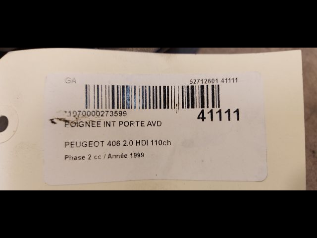 Poignee int porte avd Peugeot 406 (8B) 2.0 hdi 110 (1998-2001) 4 portes