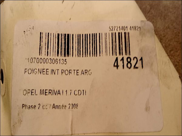 Poignee int porte arg Opel MERIVA A Monospace (X03) 1.7 cdti (e75) (2003-2010)