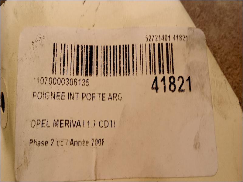 Poignee int porte arg Opel MERIVA A Monospace (X03) 1.7 cdti (e75) (2003-2010)