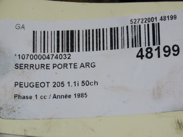 Serrure porte arg Peugeot 205 I (741A-C) 1.1 (1983-1987)