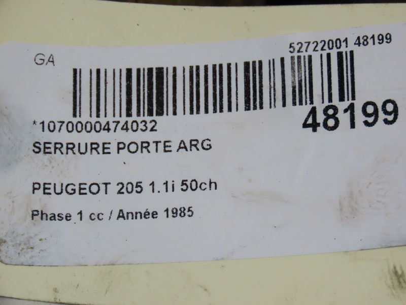 Serrure porte arg Peugeot 205 I (741A-C) 1.1 (1983-1987)
