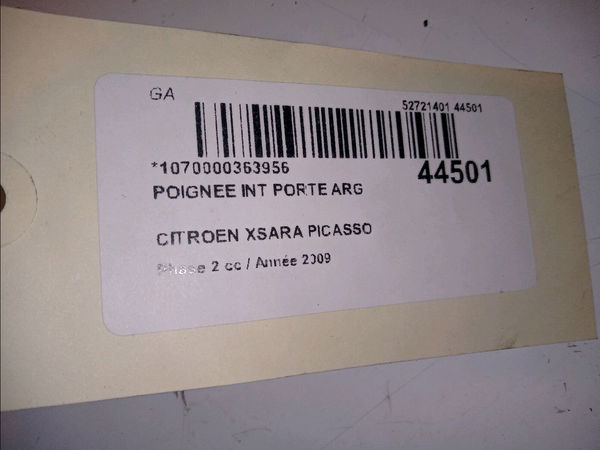 Poignee int porte arg Citroën XSARA PICASSO (N68) 1.6 hdi (2004-2011) 5 portes