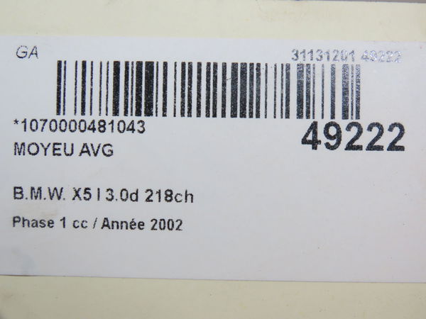 Moyeu avg Bmw X5 (E53) 3.0 d (2001-2003)
