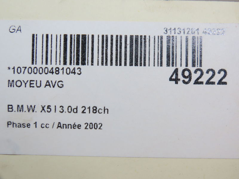 Moyeu avg Bmw X5 (E53) 3.0 d (2001-2003)