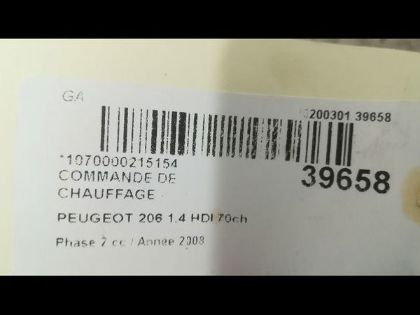 Commande de chauffage Peugeot 206 3-5 portes (2A-C) 1.4 hdi eco 70 (2001-2009) 5 portes