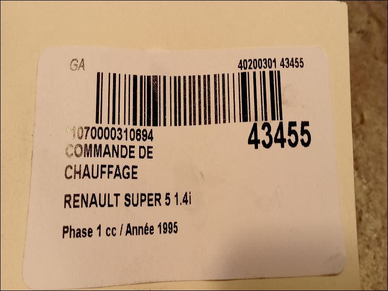 Commande de chauffage Renault SUPER 5 (B-C40_) 1.4 cat (b-c-407) (1985-1996)