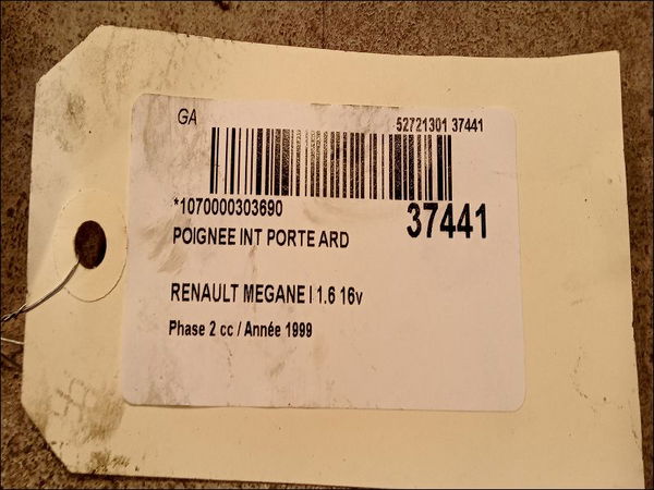Poignee int porte ard Renault MEGANE I (BA0-1_) 1.6 16v (ba04, ba0b, ba11, ba1j, ba16, ba19, ba1k, ba1v,... (1999-2002)