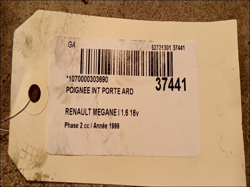 Poignee int porte ard Renault MEGANE I (BA0-1_) 1.6 16v (ba04, ba0b, ba11, ba1j, ba16, ba19, ba1k, ba1v,... (1999-2002)