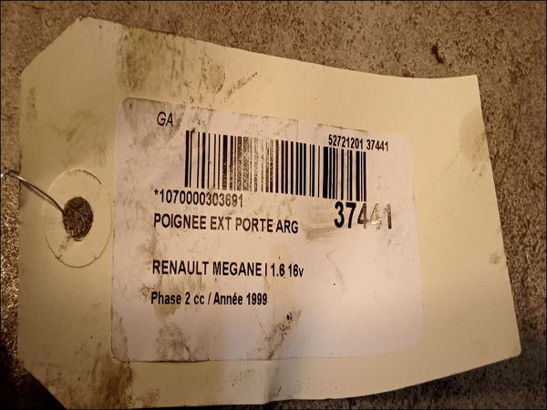 Poignee ext porte arg Renault MEGANE I (BA0-1_) 1.6 16v (ba04, ba0b, ba11, ba1j, ba16, ba19, ba1k, ba1v,... (1999-2002)