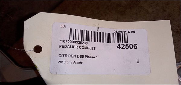 Pedalier complet Citroën DS5 2.0 hdi 165 hybrid4 4x4 (2011-2015) 5 portes