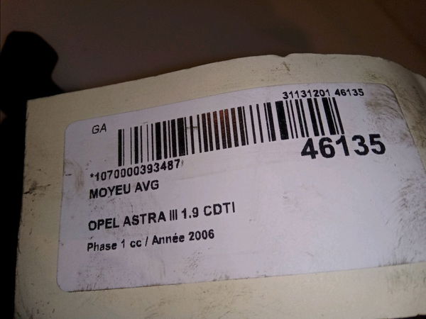 Moyeu avg Opel ASTRA H GTC (A04) 1.9 cdti (l08) (2005-2010)
