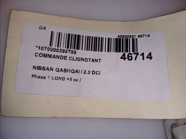 Commande clignotant Nissan QASHQAI - QASHQAI 2 I (J10, NJ10, JJ10E) 2.0 dci (2007-2013)
